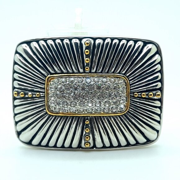 WESTERN STYLE BUT NICE RECTANGULAR BELT BUCKLE WITH RHINESTONES TWO TONE COLOR - Picture 2 of 4